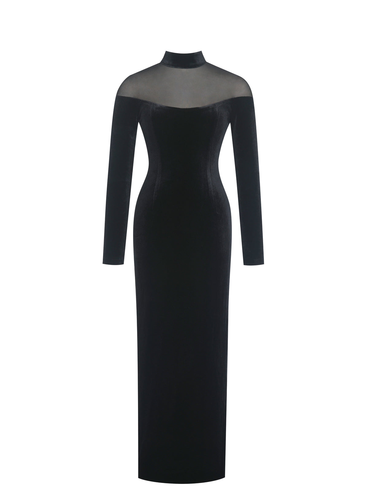 Blair Black Sheer Mock Neck Maxi Dress