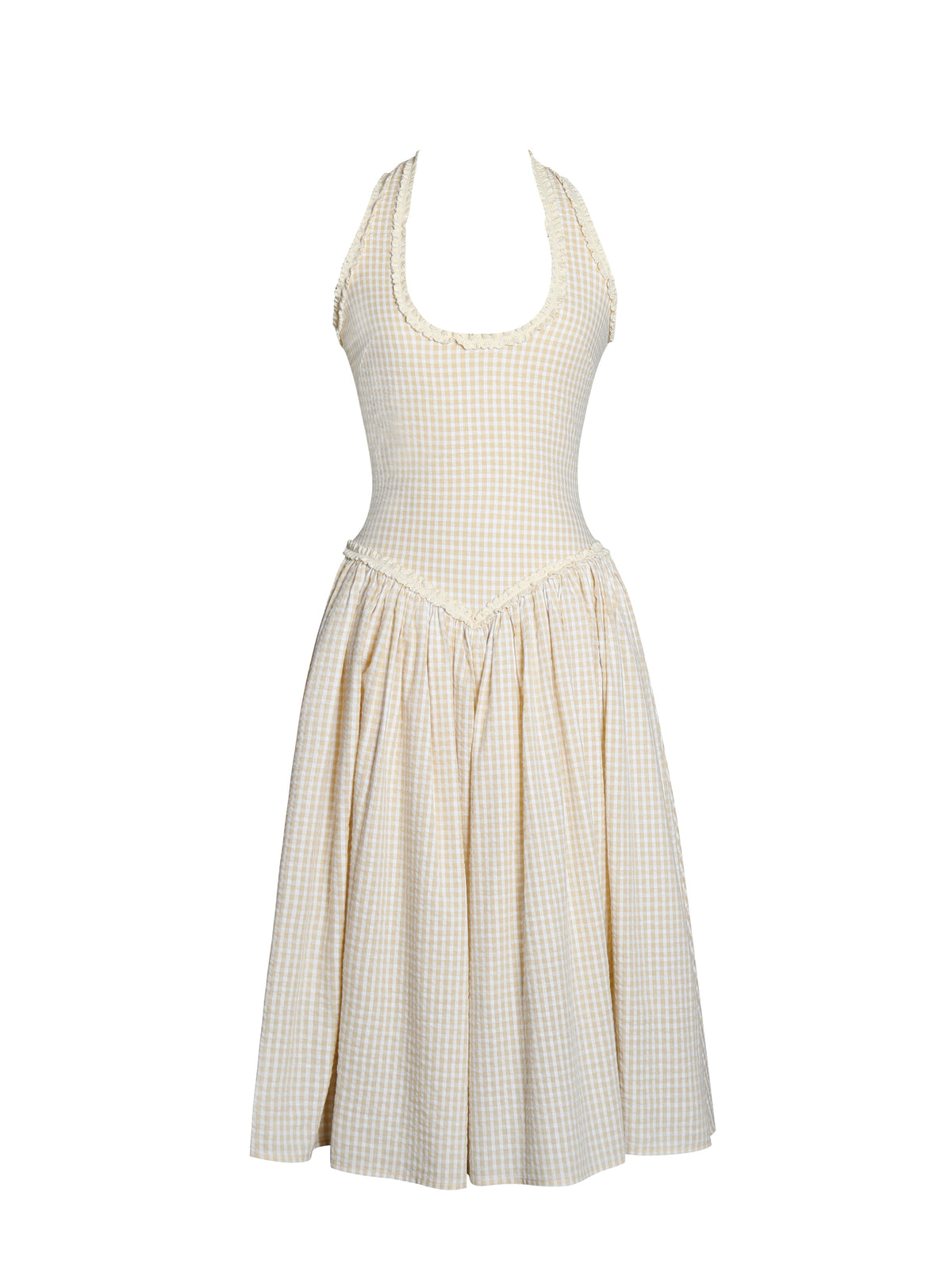 Idella Yellow Gingham U Neck Midi Dress (Archive Sale)