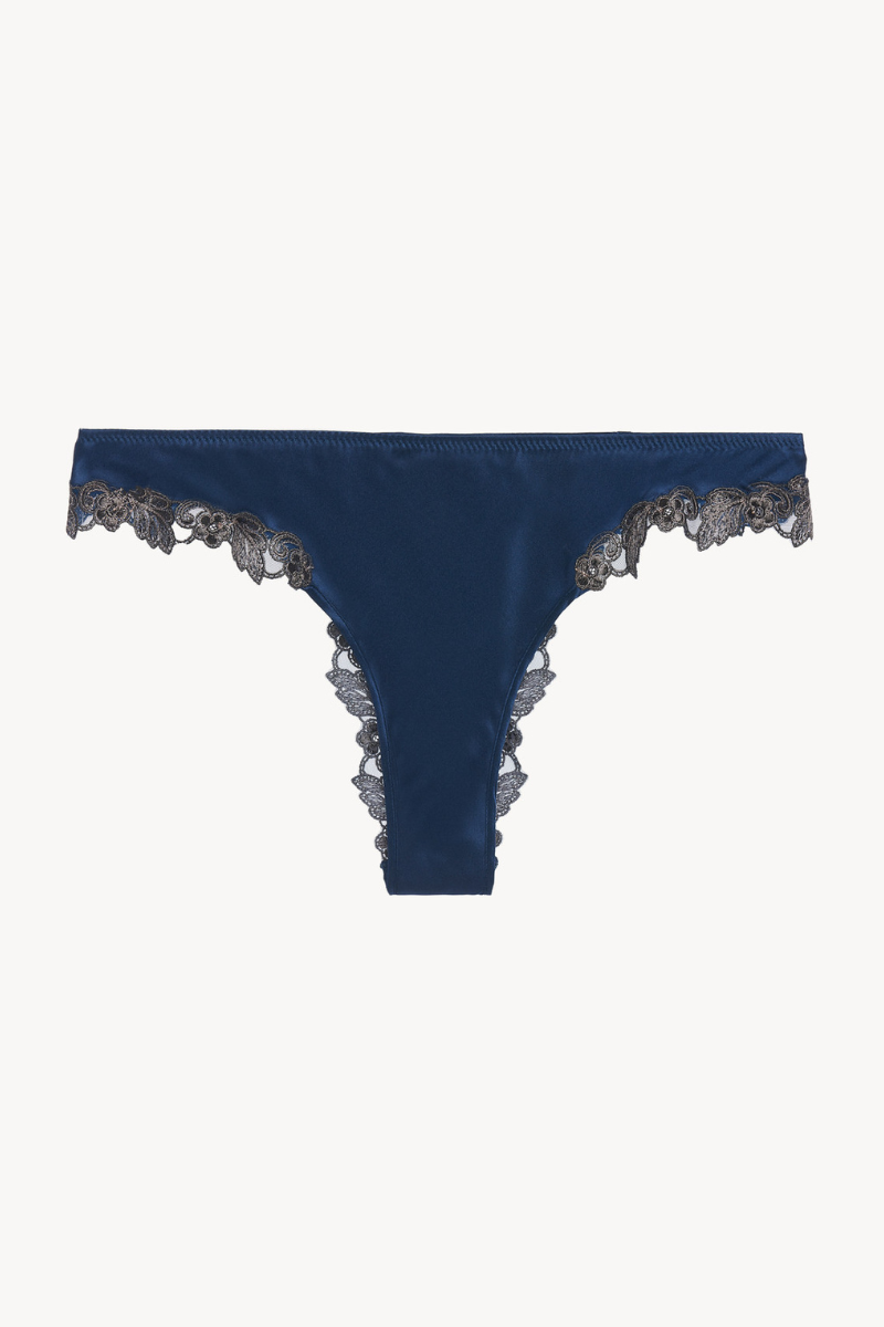 La perla Blue silk Brazilian Briefs with frastaglio CFI0051220