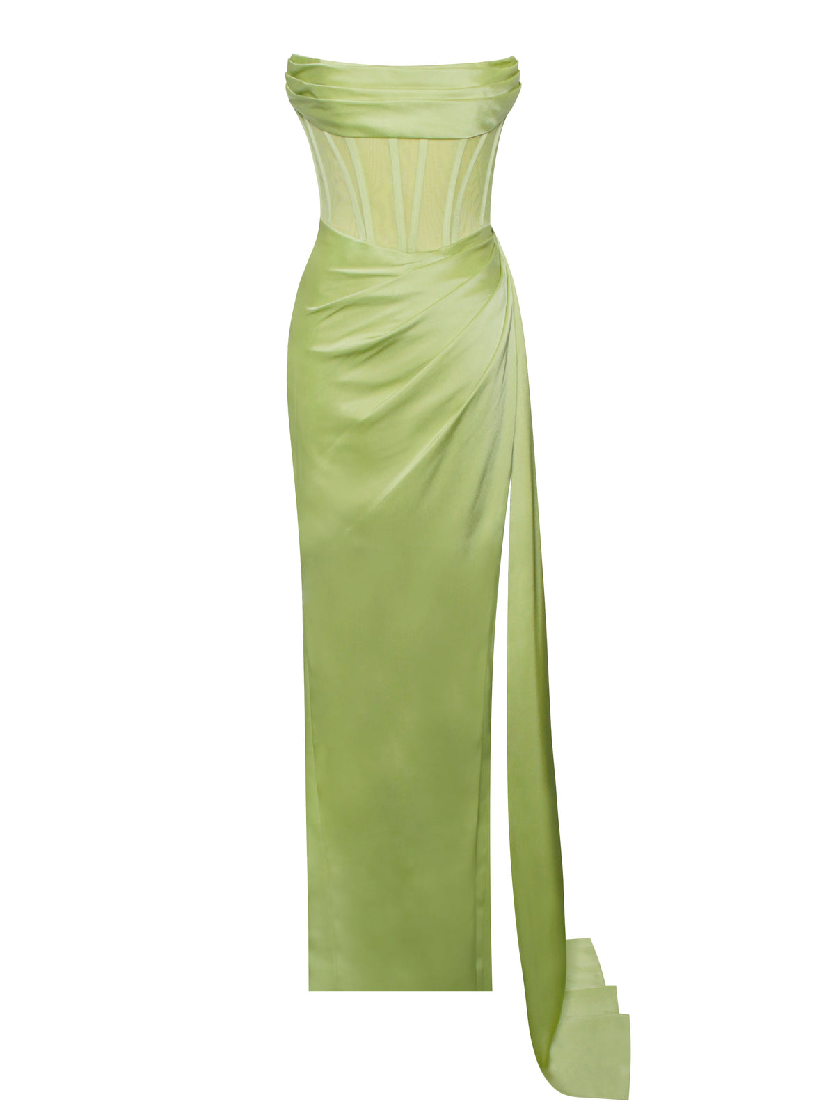 Prisa Lime High Slit Satin Corset Gown (Archive Sale)