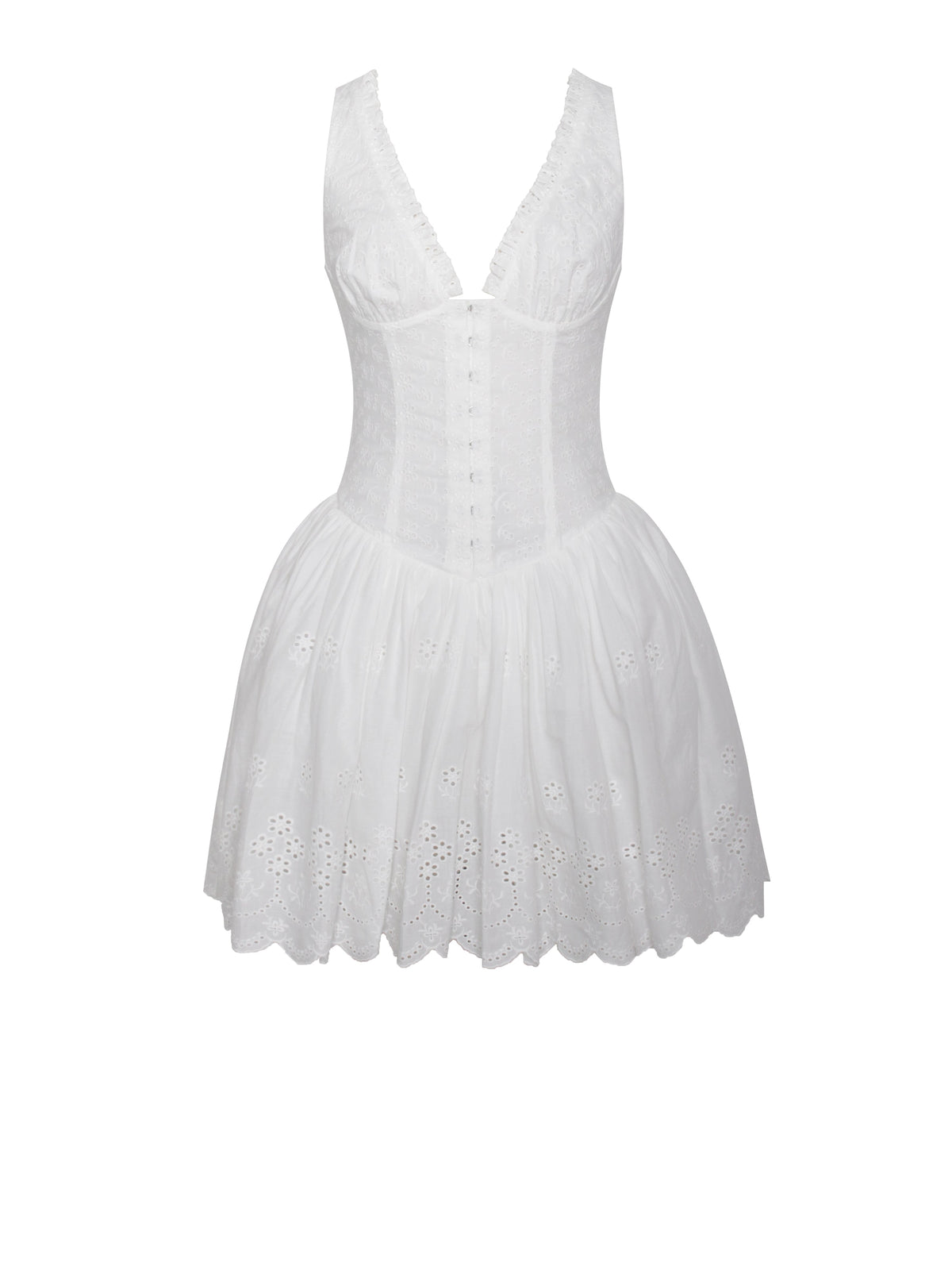 Aaliyah White Eyelet Plunging Halter Drop Waist Mini Dress (Archive Sale)
