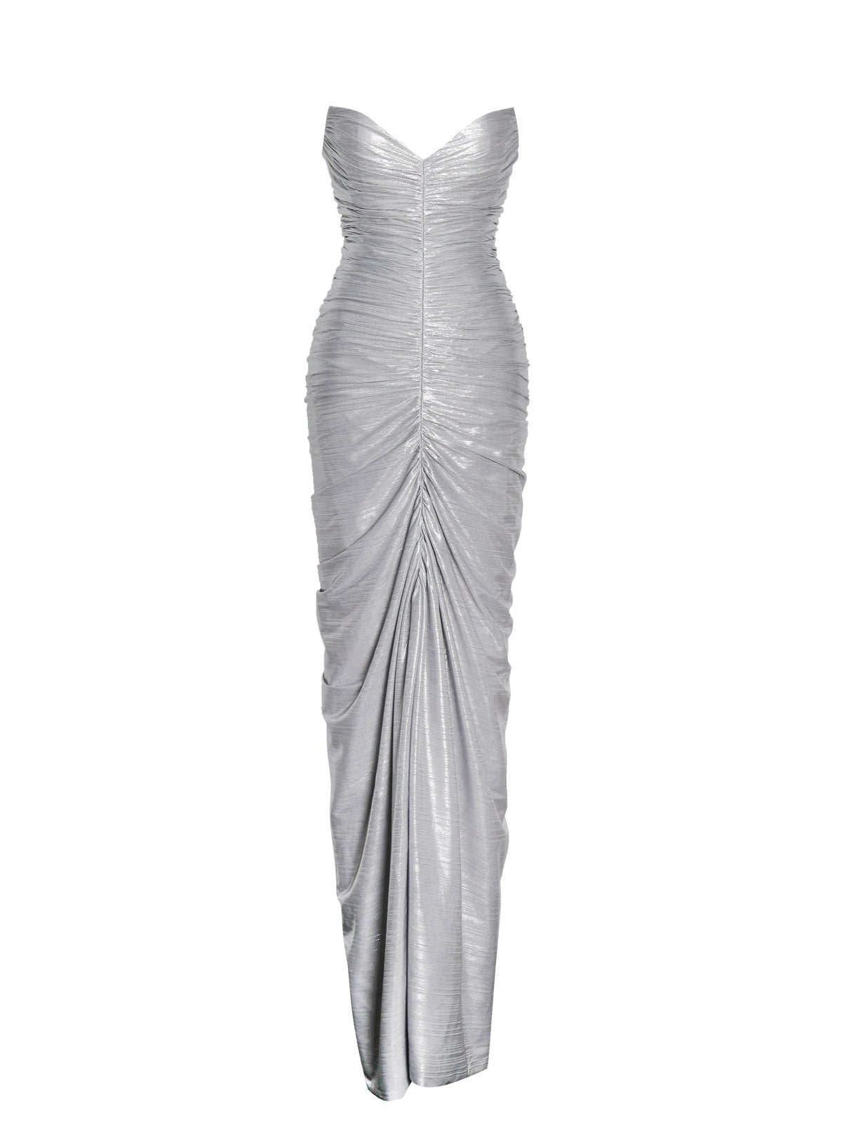 Sable Ruched Silver Glitter Mermaid Gown