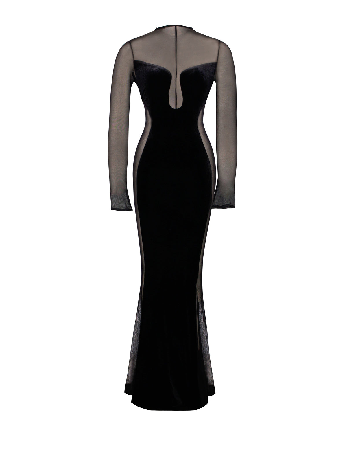 Paislee Black Velvet Mesh Long Sleeve Gown (Archive Sale)