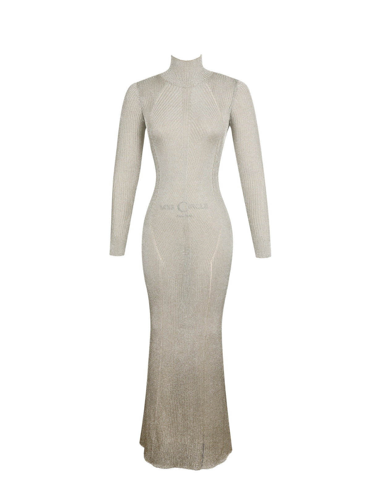 Shay Gold Stretch Knit Backless Long Sleeve Maxi Dress