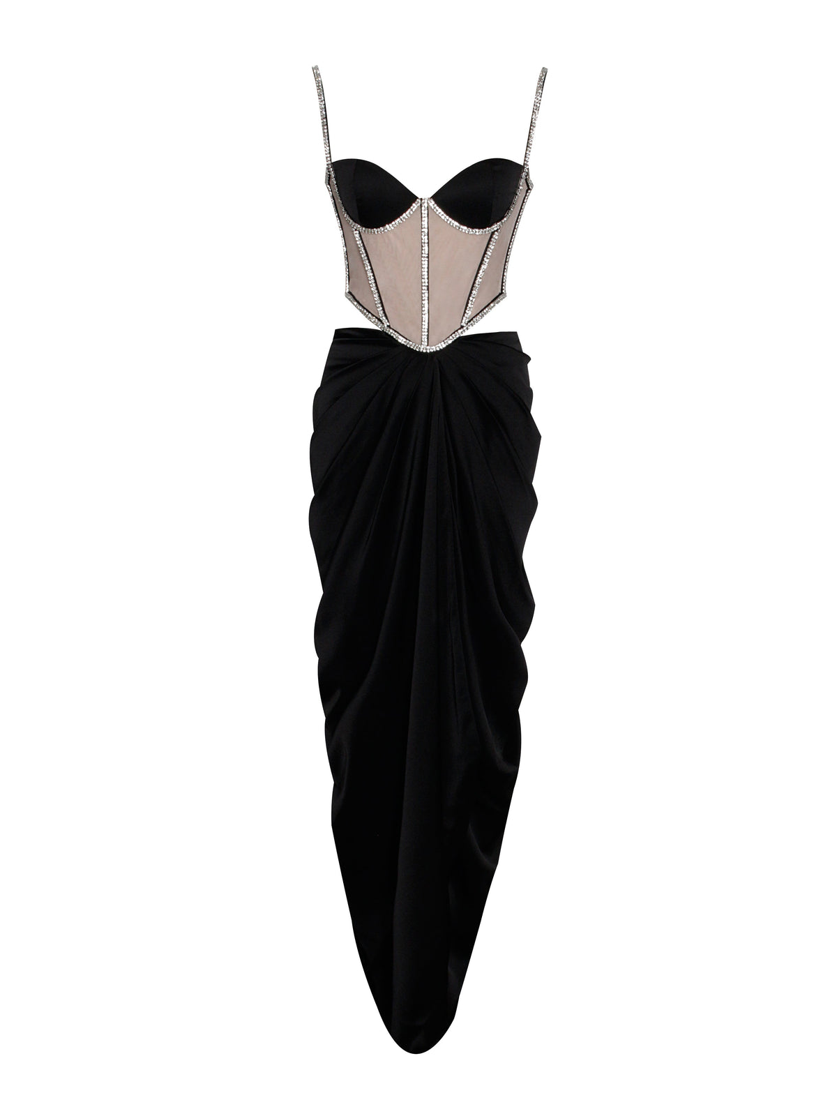 Cadence Black Satin Crystal Embellished Corset Dress (Archive Sale)