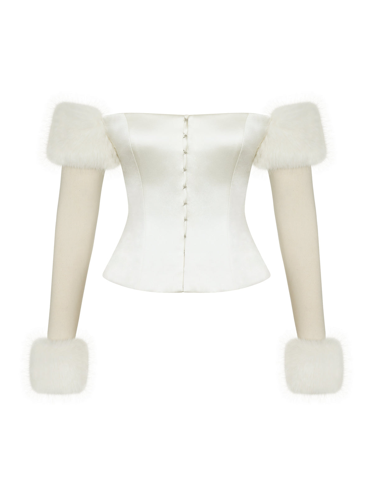 Nola Ivory Off-Shoulder Fur Trimmed Top