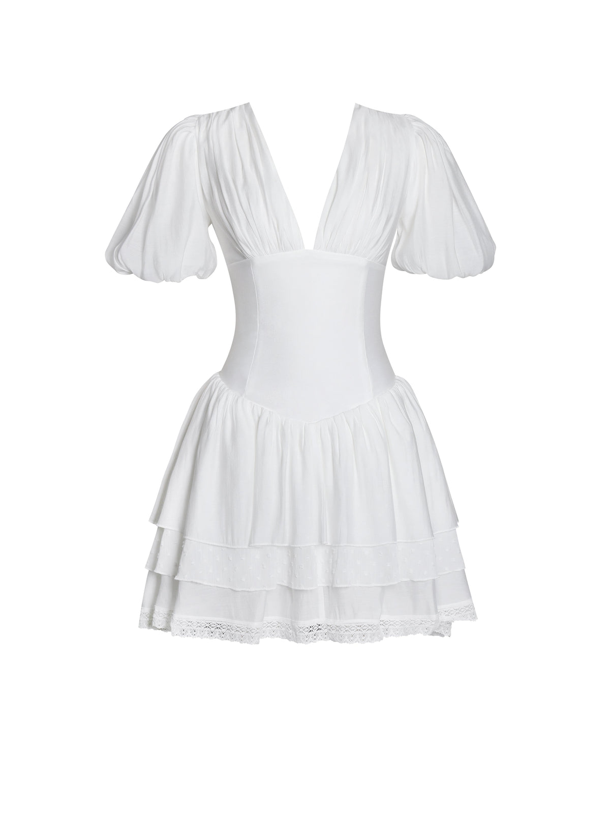 Caitlyn White Bubble Sleeve Corset Layered Mini Dress