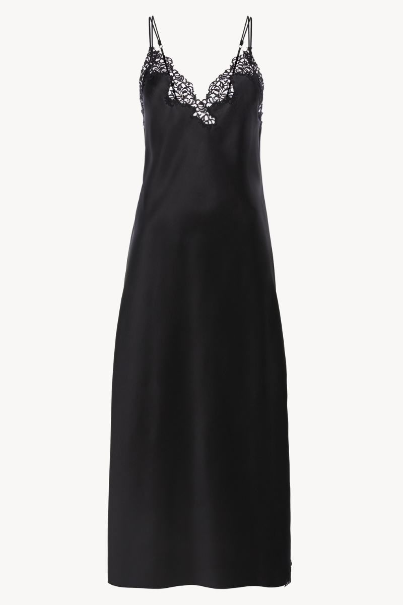 La Perla Petit Macramé Black Silk Long Nightgown With Macramé