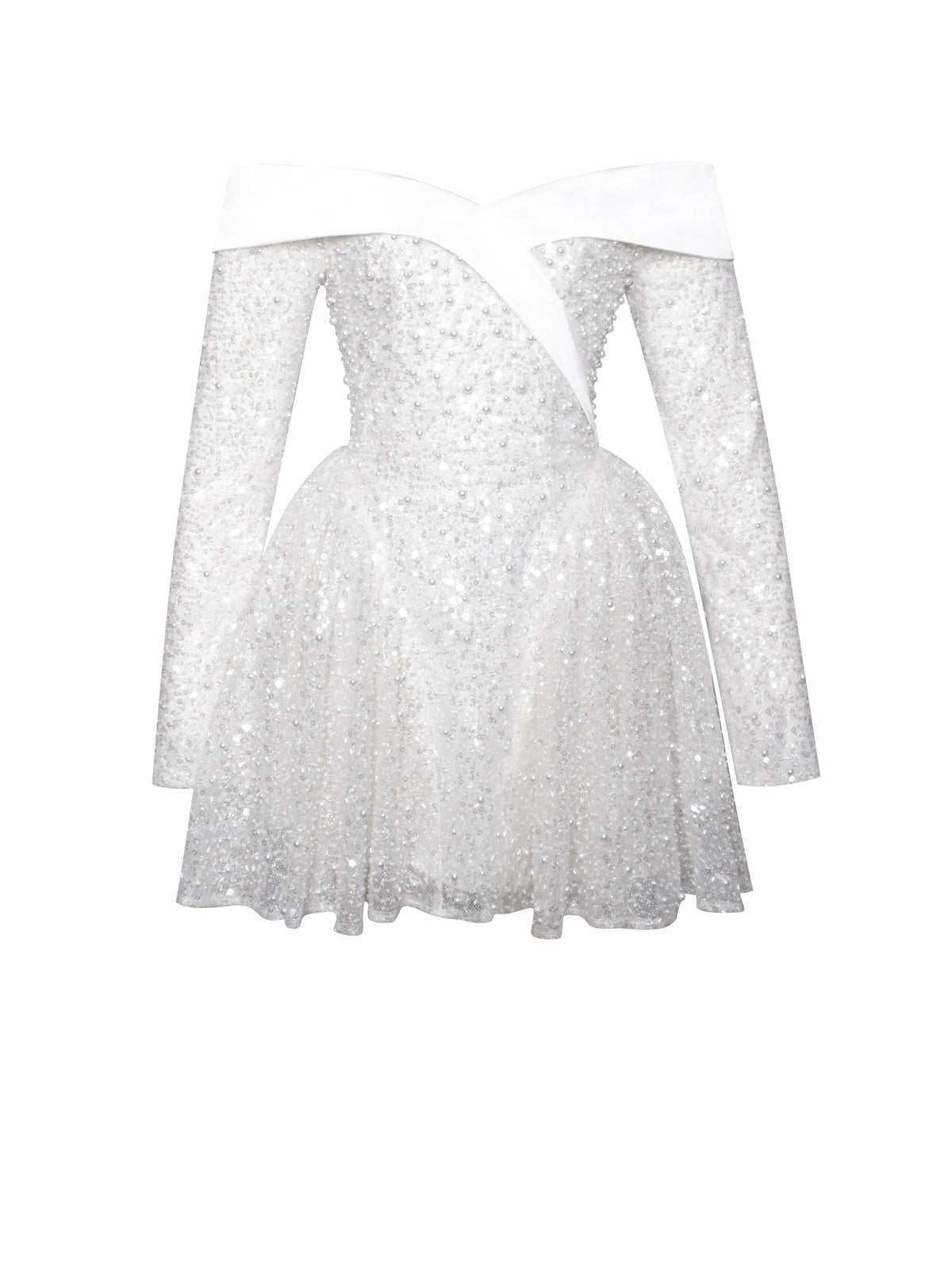 Kira Bead Embroidered Mesh Off Shoulder Long Sleeve Mini Dress