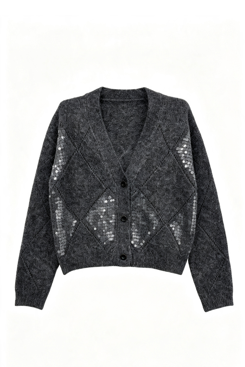 Max Simple Sequined Knit Cardigan Slate Grey MSYY265067S