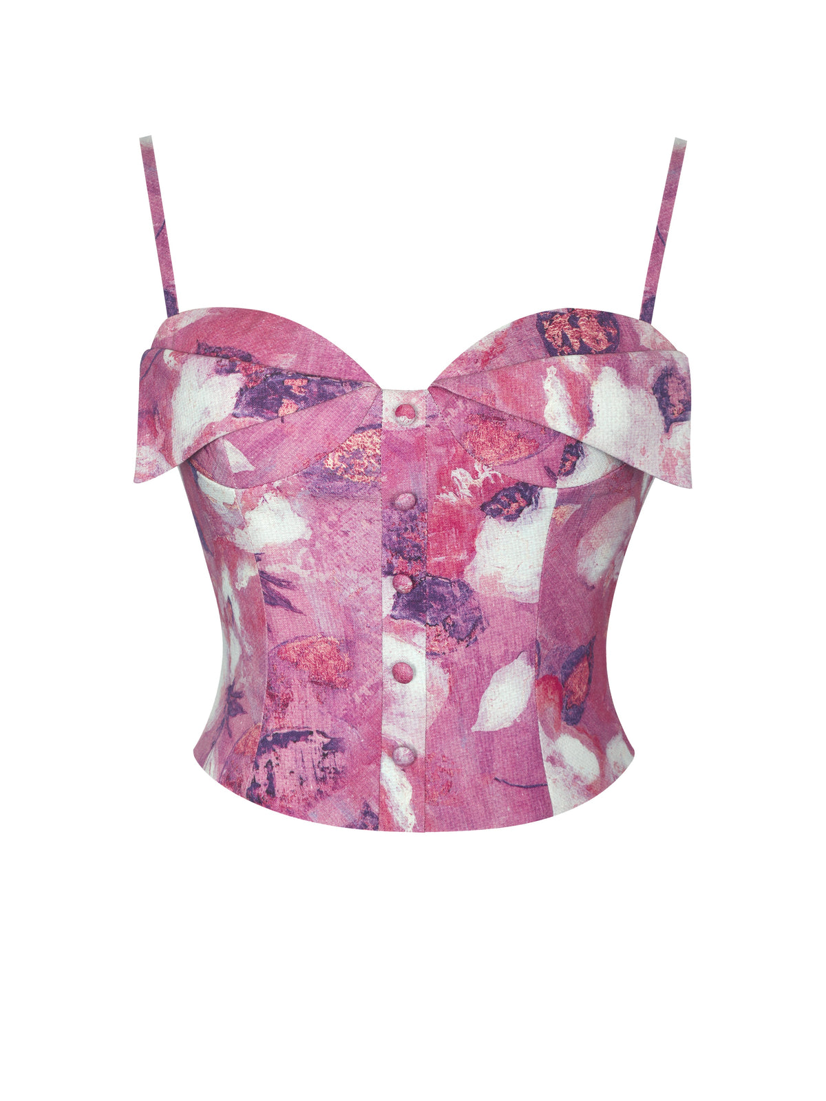 Xamira Blooming Magenta Linen Sweetheart Foldover Top