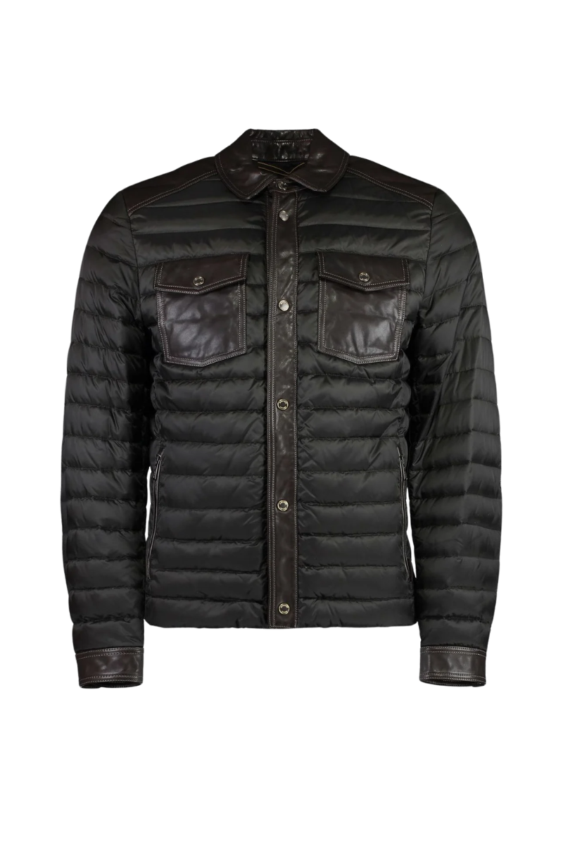 MooRER CRESPIPER Collared Quilted Shirt-Style Jacket Marrone