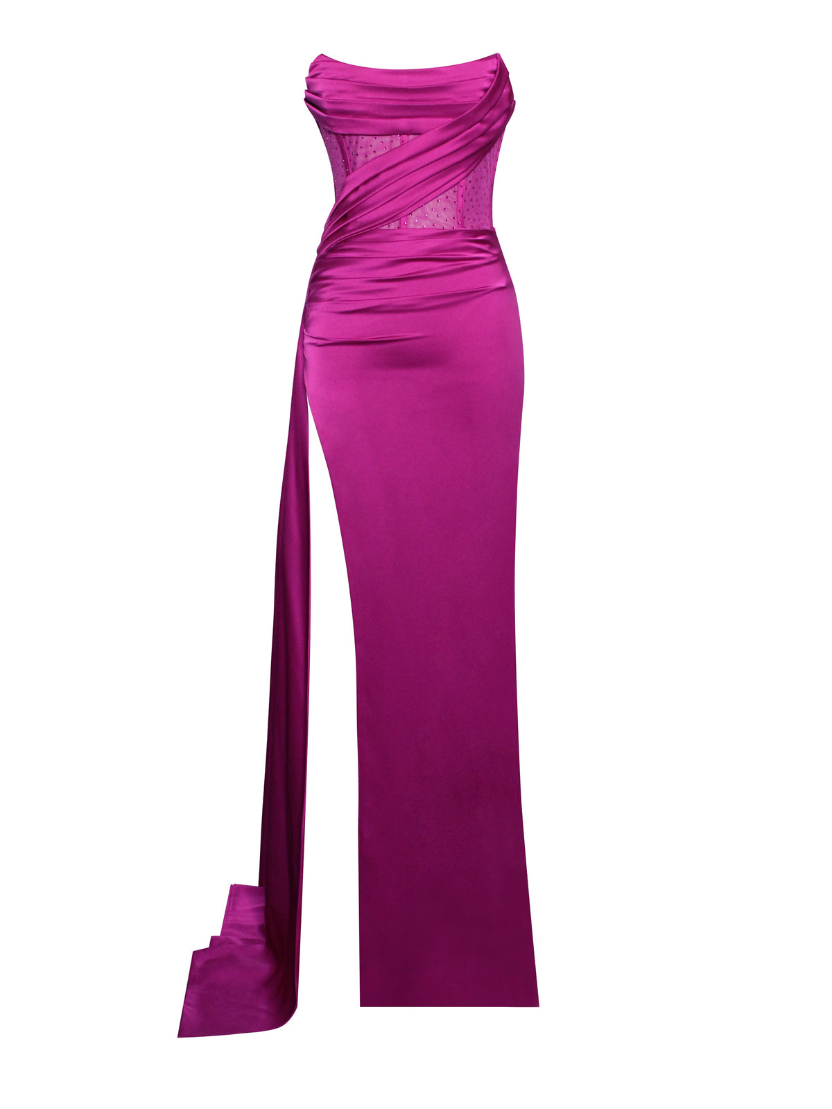 Holly Fuchsia Crystallized Corset High Slit Satin Gown (Archive Sale)