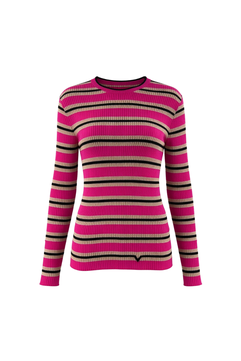 Valentino Women Striped Ribbed Knit Top Pink Pp/Beige/Nero 4B3KC54F8EG_Y5R