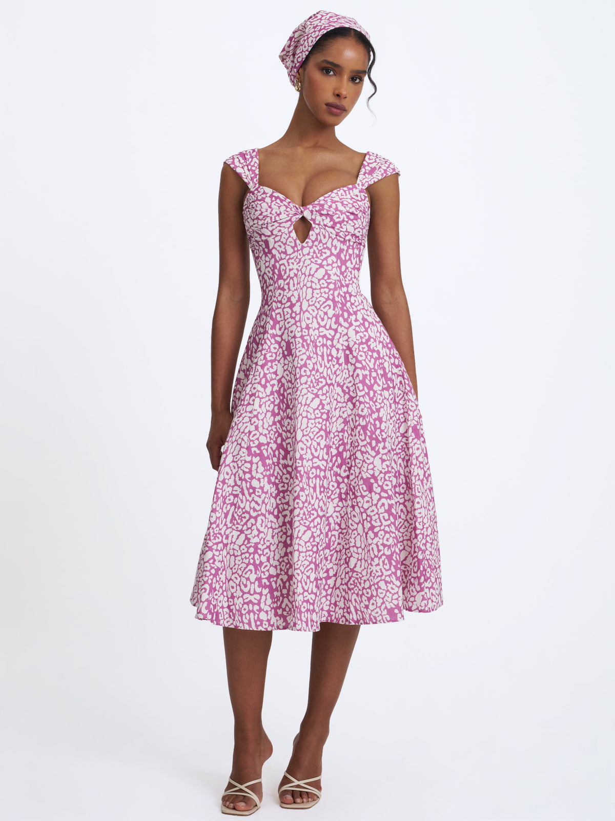 Wynonna Mauve Cheetah Linen Keyhole Midi Dress
