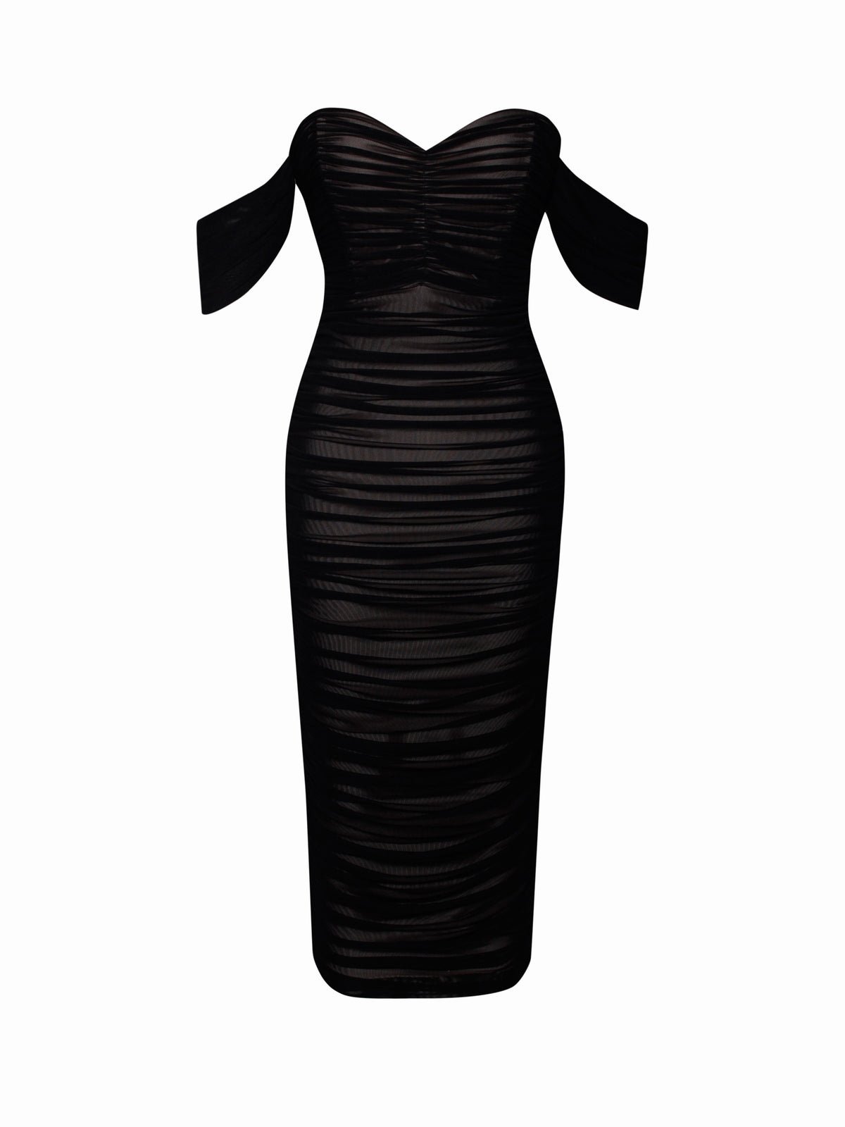 Quenby Black Off Shoulder Mesh Maxi Dress (Archive Sale)