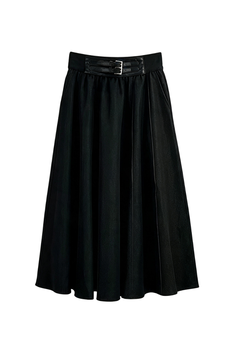 Max Simple Double-Buckle A-Line Skirt Black MSSG262019B