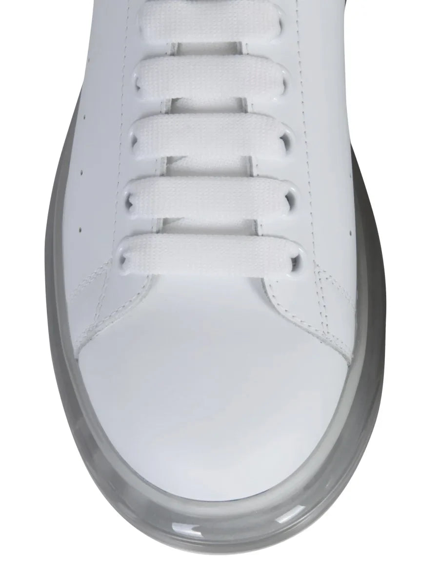 ALEXANDER MCQUEEN White Leather Sneakers With Oleographic Heel