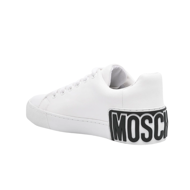 Mens | Moschino Logo-Embellished Leather Sneakers (White/Black)