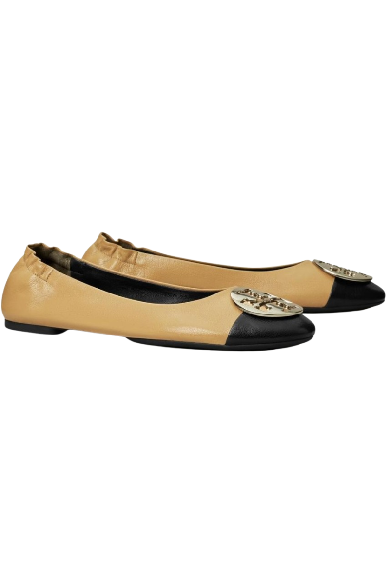 Tory Burch Claire Cap?Toe Ballet Flats Ginger Shortbread/Perfect Black 156309200