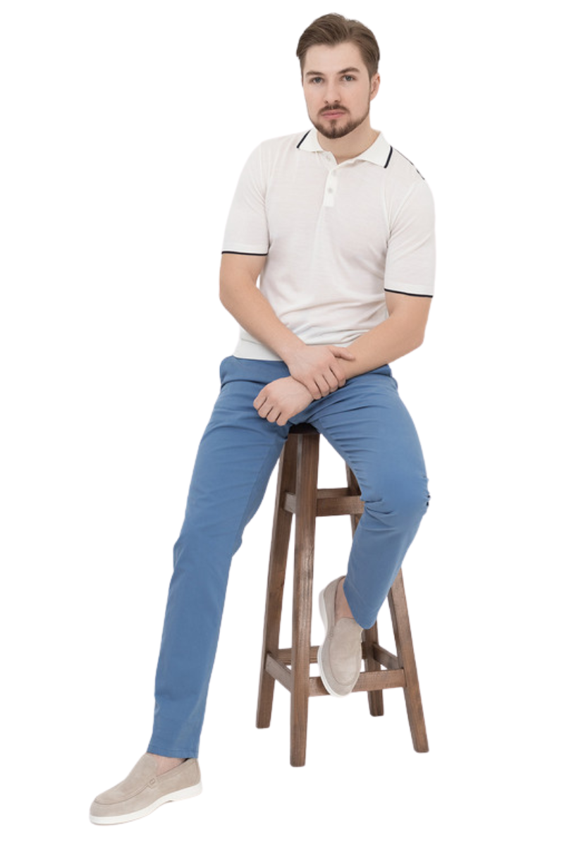 MooRER GAVOTTI-MLL Polos Light Denim/Bianco
