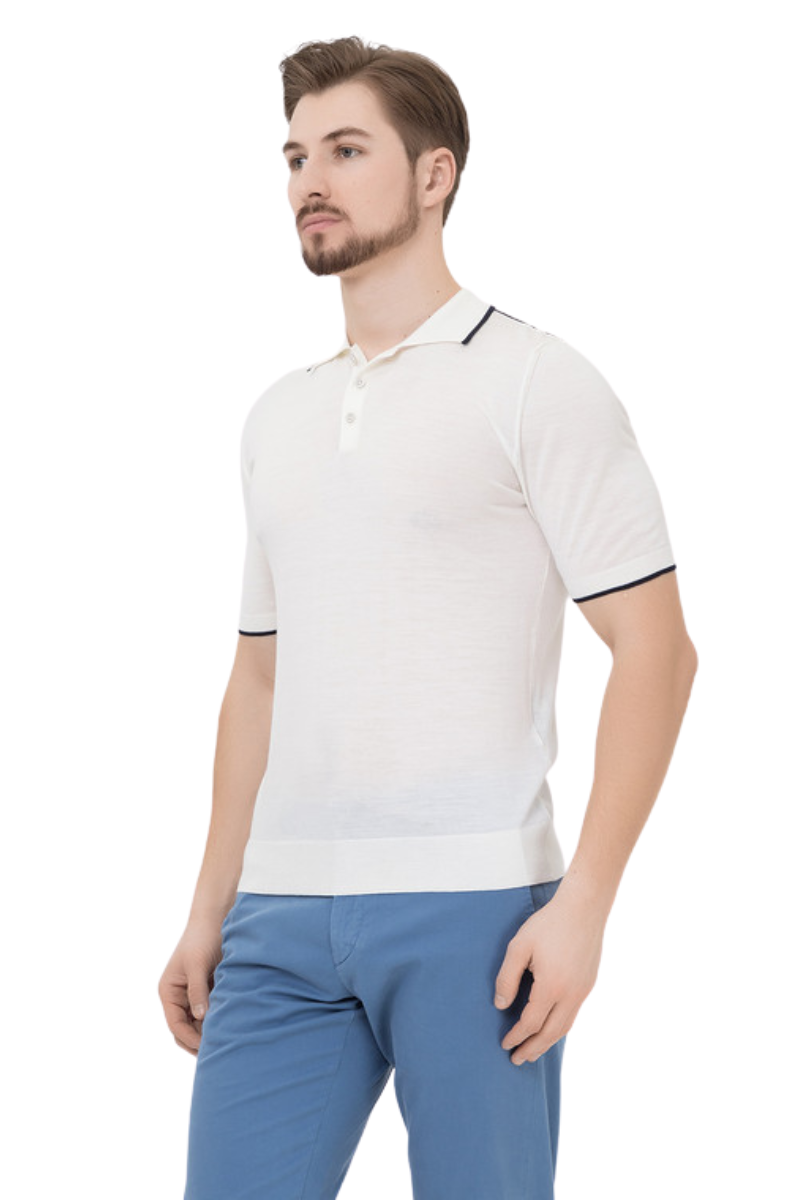 MooRER GAVOTTI-MLL Polos Light Denim/Bianco