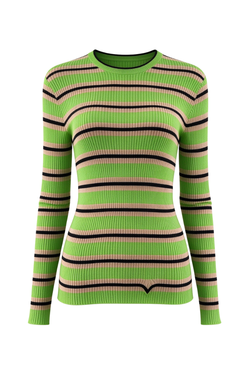 Valentino Classic Stripe Pullover Knit Sweater Verde/Beige/Nero 4B3KC54F8EG_Y5Q