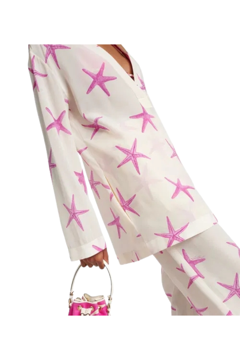 Valentino Printed Silk Shirt Avorio/Pink Pp 5B3VAAN58TA_KEZ