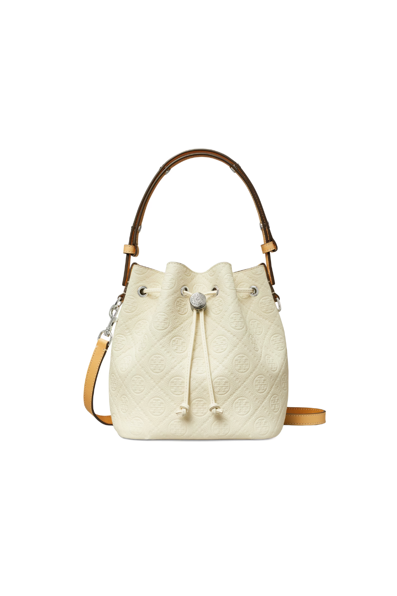 Tory Burch T Monogram Pebble Bucket Bag Warm White 169251-100