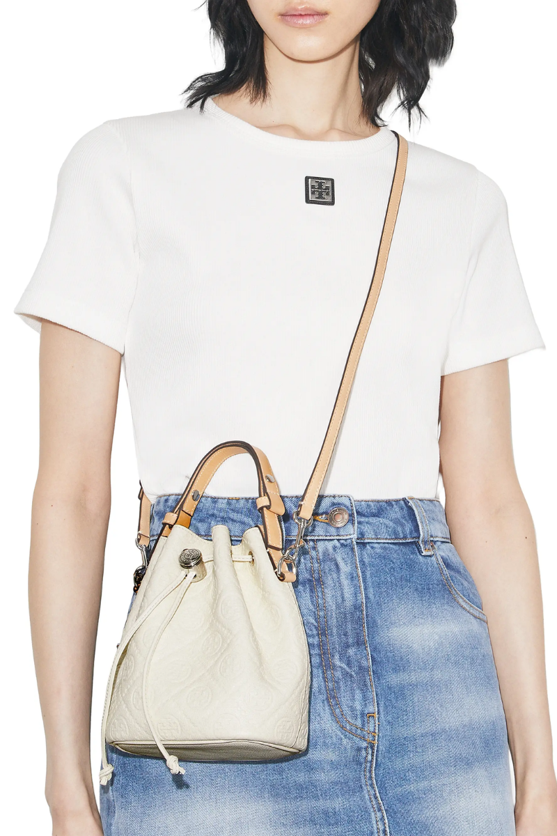 Tory Burch T Monogram Pebble Bucket Bag Warm White 169251-100