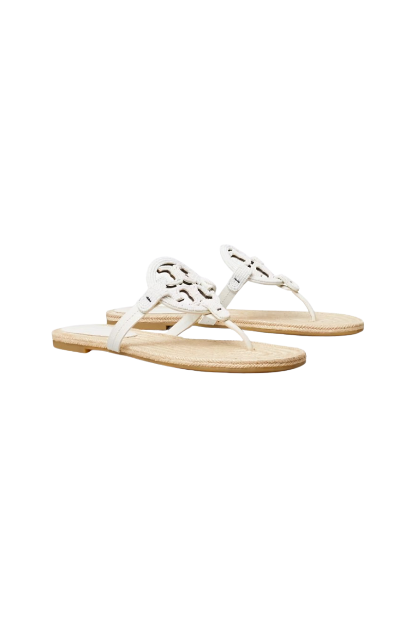 Tory Burch Miller Beaded Espadrille Beaded And Jute Cream 182322-101