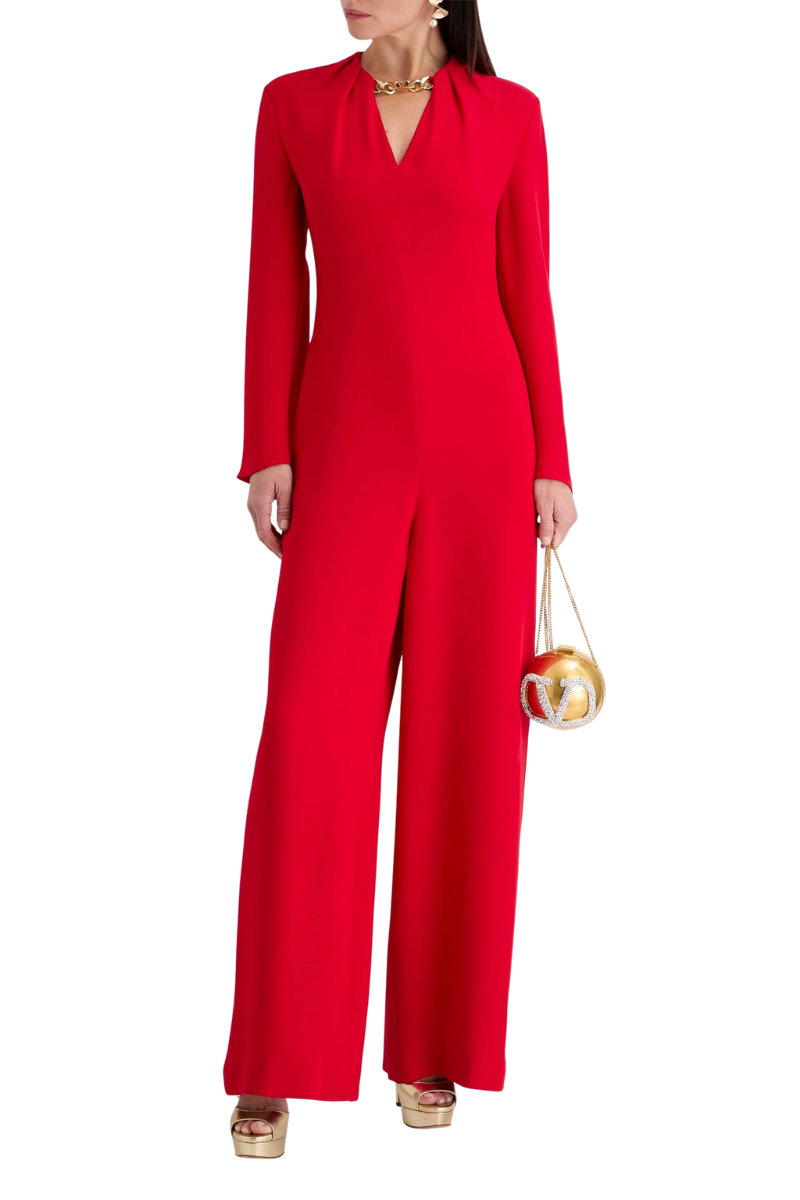 Valentino Embellished Silk-Crepe Wide-Leg Jumpsuit Rosso 1B3VE1X51MM_157