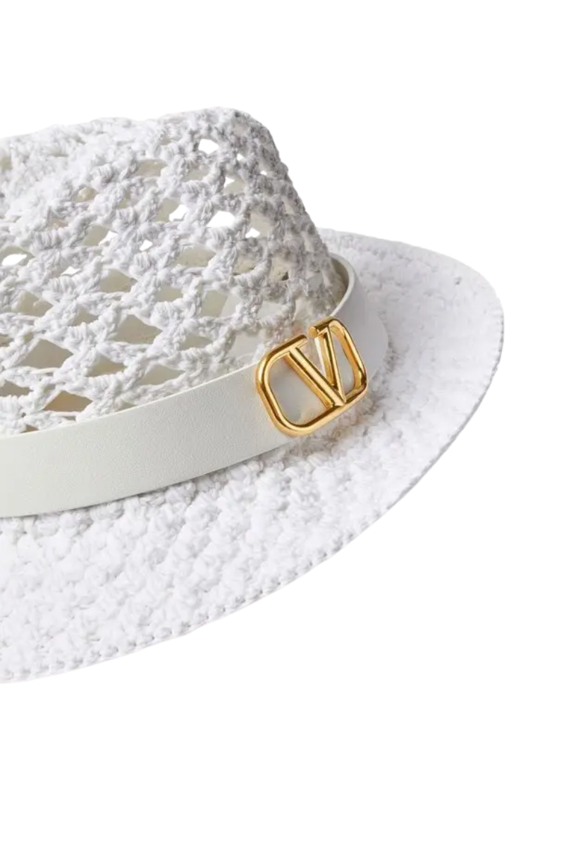 Valentino Garavani Vlogo Signature Woven Hat In Bianco