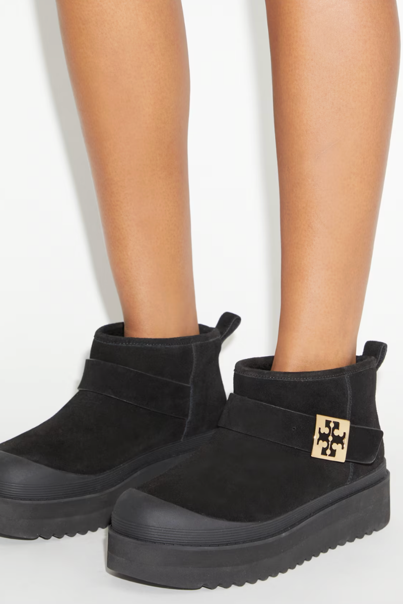 Tory Burch Mellow Shearling Platform Boot in Black Suede