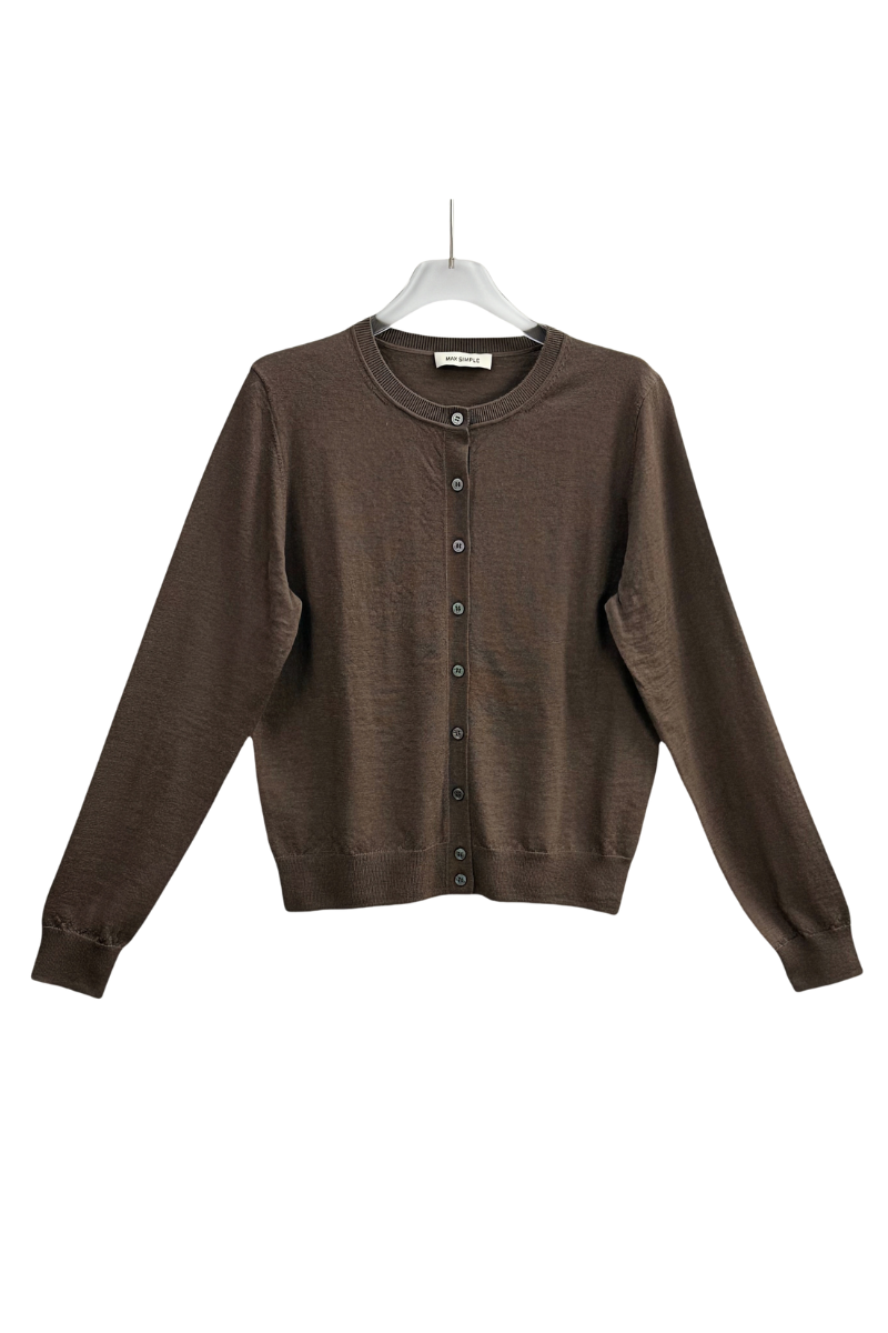 Max Simple Round Neck Wool Cardigan Mocca