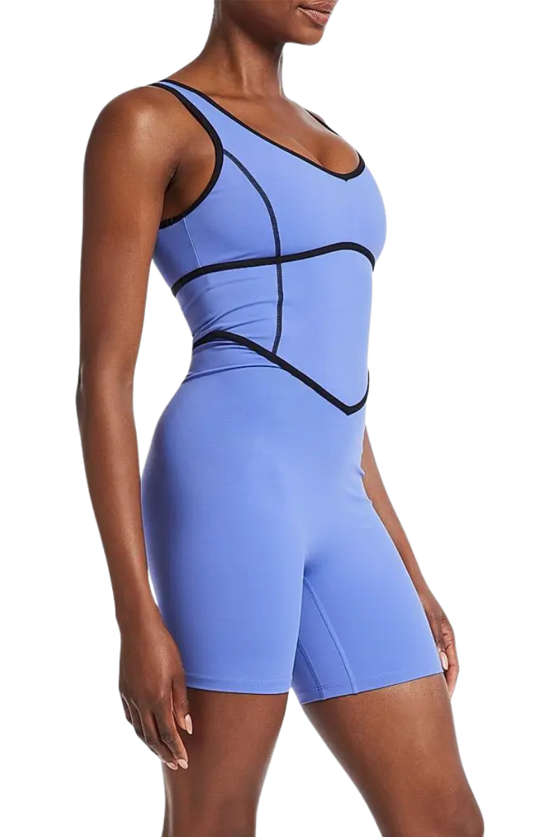 Bandier V-Neck Tempo Contrast Seam Playsuit Baja Blue/Black BND10165