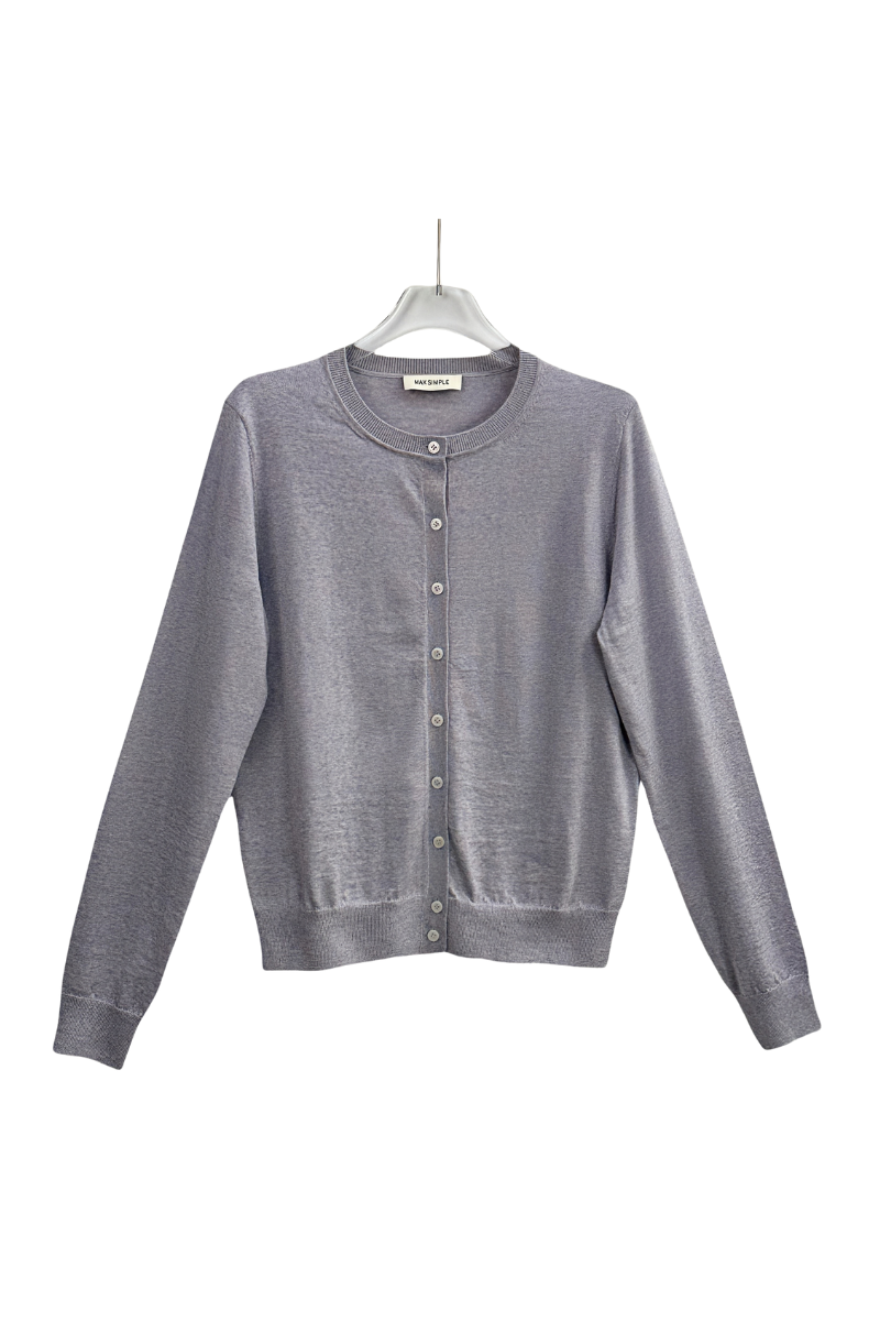 Max Simple Round Neck Wool Cardigan Light Grey