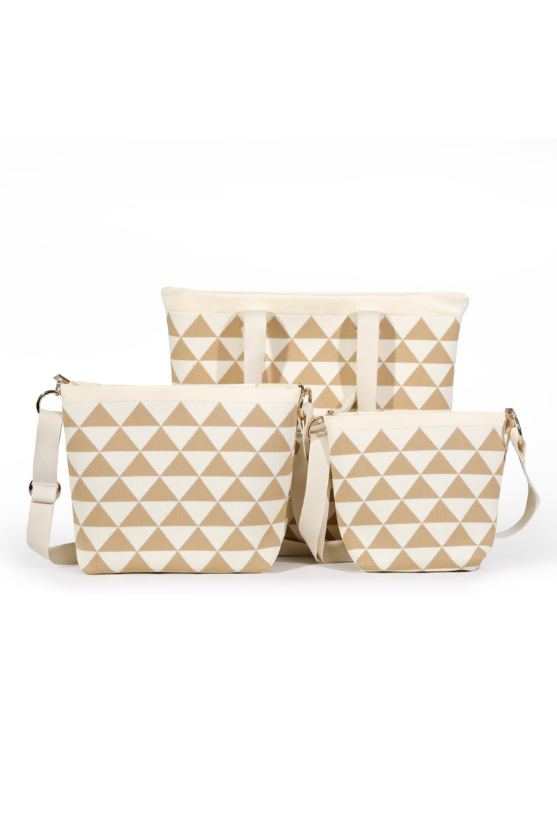 Max Simple Zippered Tote Bag -Beige/White