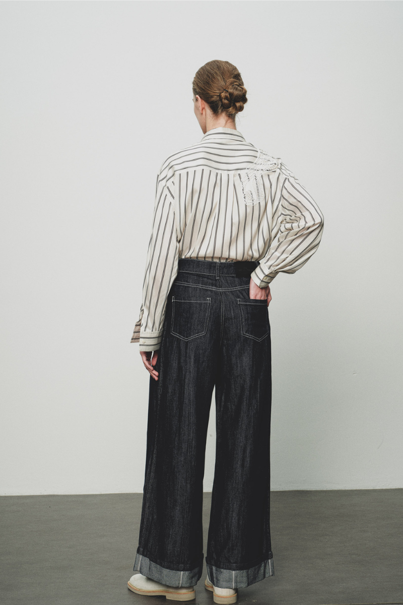 Max Simple Topstitch Wide-Leg Jeans Black MSSG266018B