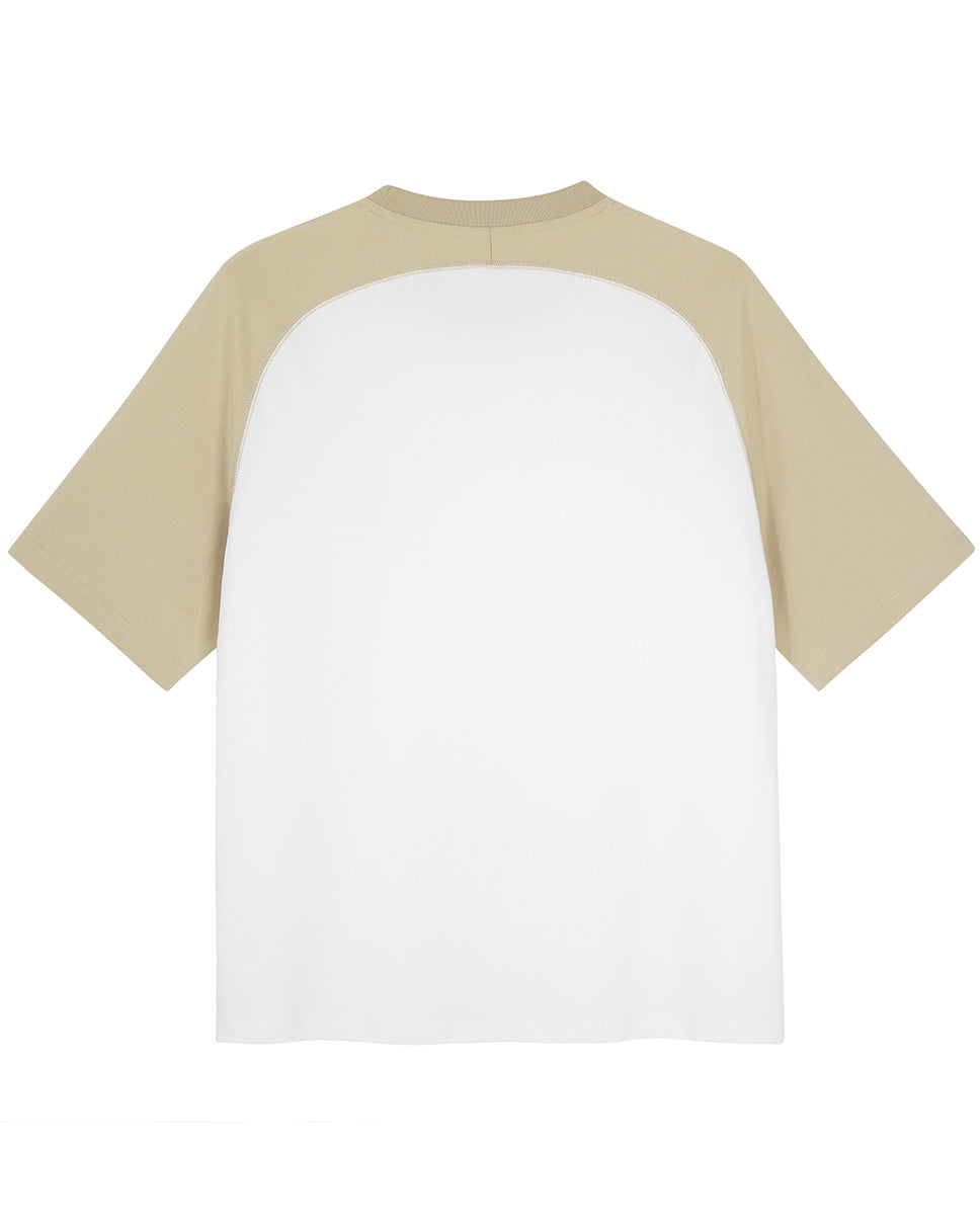 White-Khaki Contrast Raglan Regular Fit Tee
