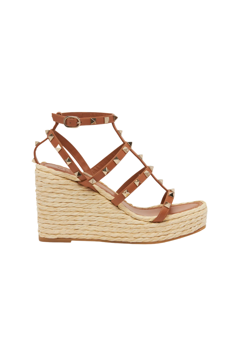 Valentino Garavani Rockstud Wedge Sandal with Calfskin Straps