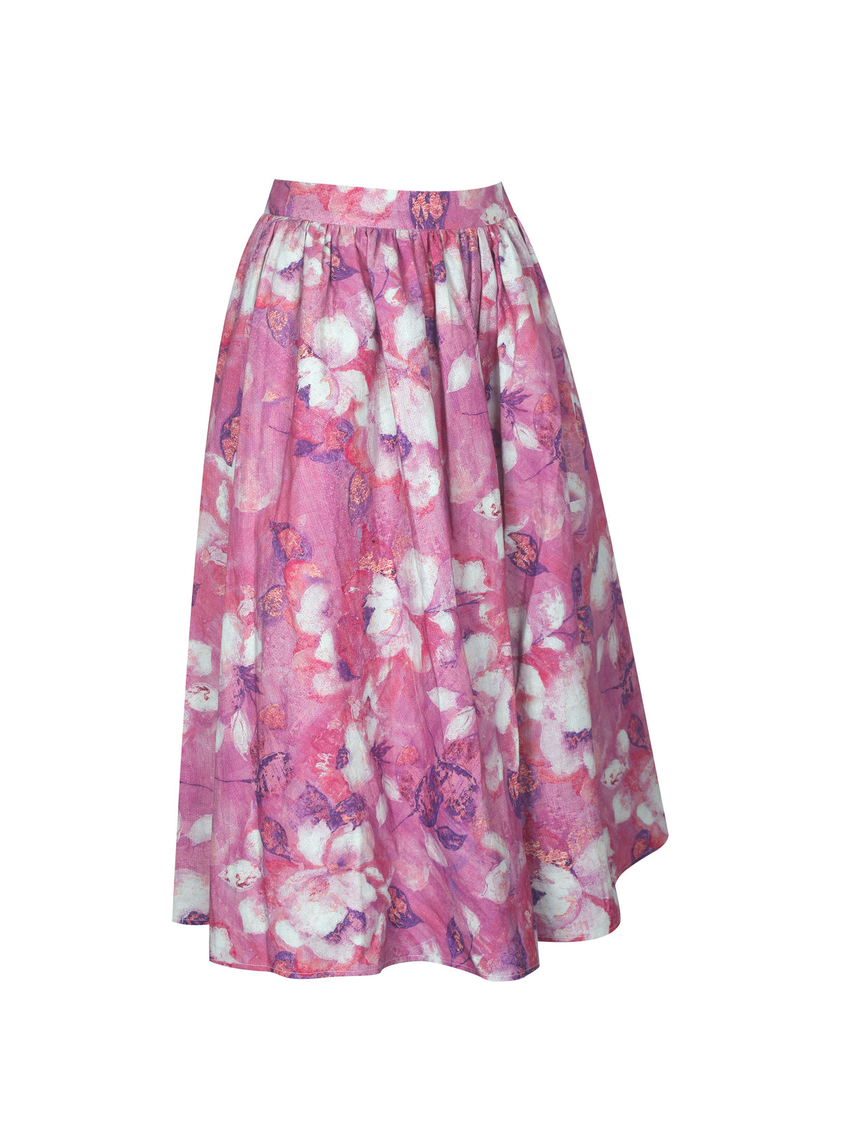 Xalina Blooming Magenta Linen Low-Rise Midi Skirt