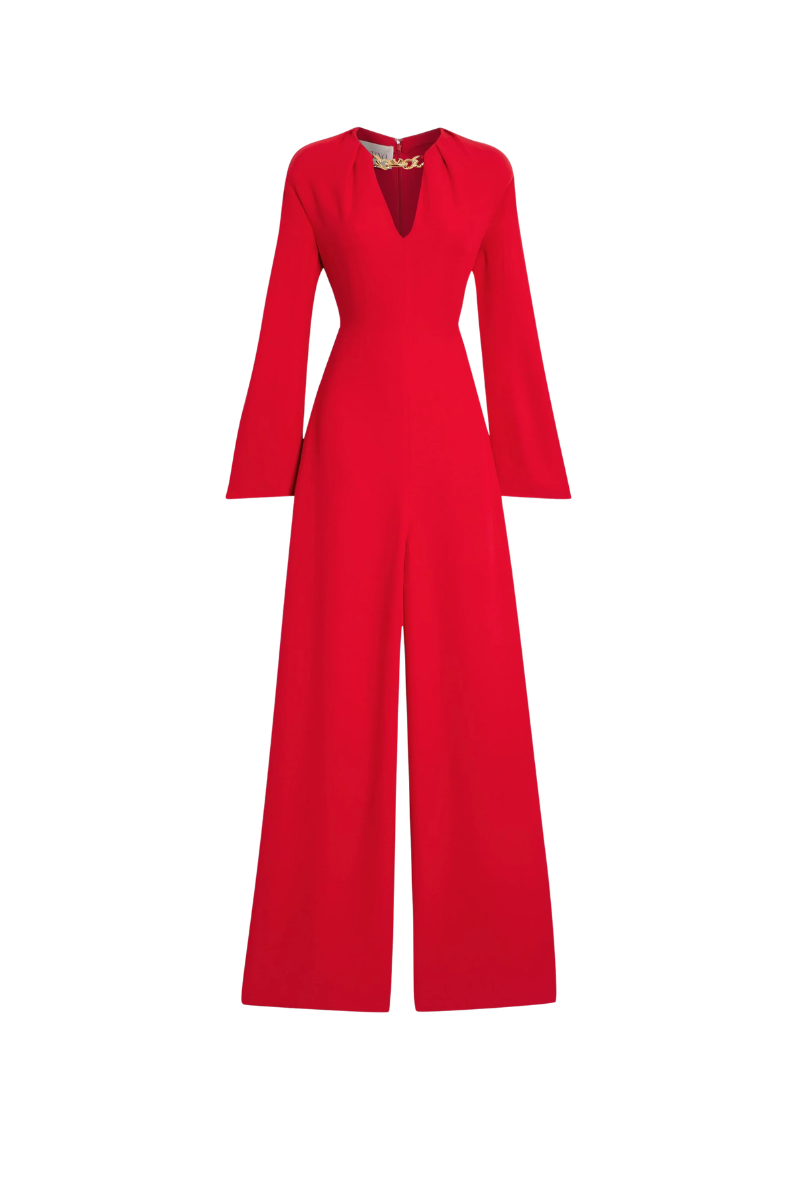 Valentino Embellished Silk-Crepe Wide-Leg Jumpsuit Rosso 1B3VE1X51MM_157