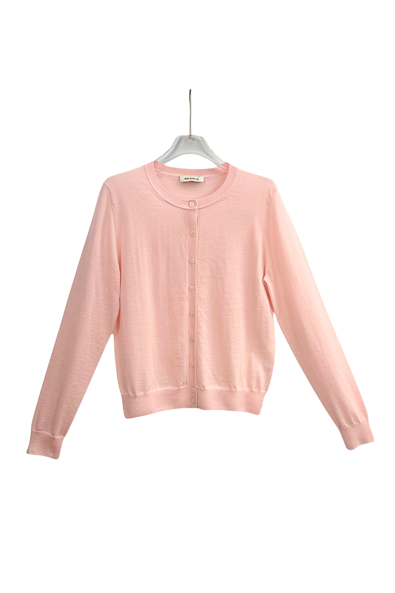 Max Simple Round Neck Wool Cardigan Powder Pink