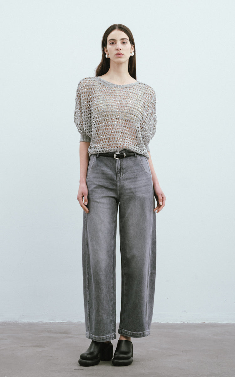 Sequined Mesh Casual Sweater