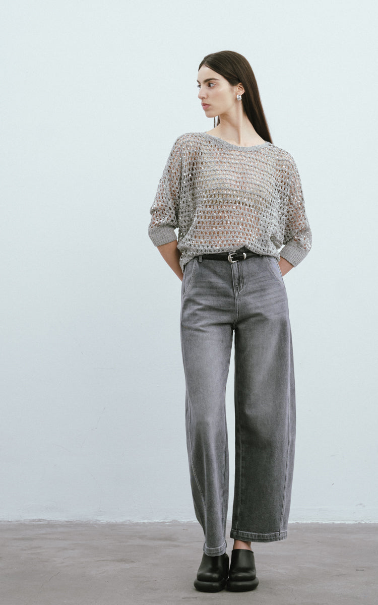 Sequined Mesh Casual Sweater