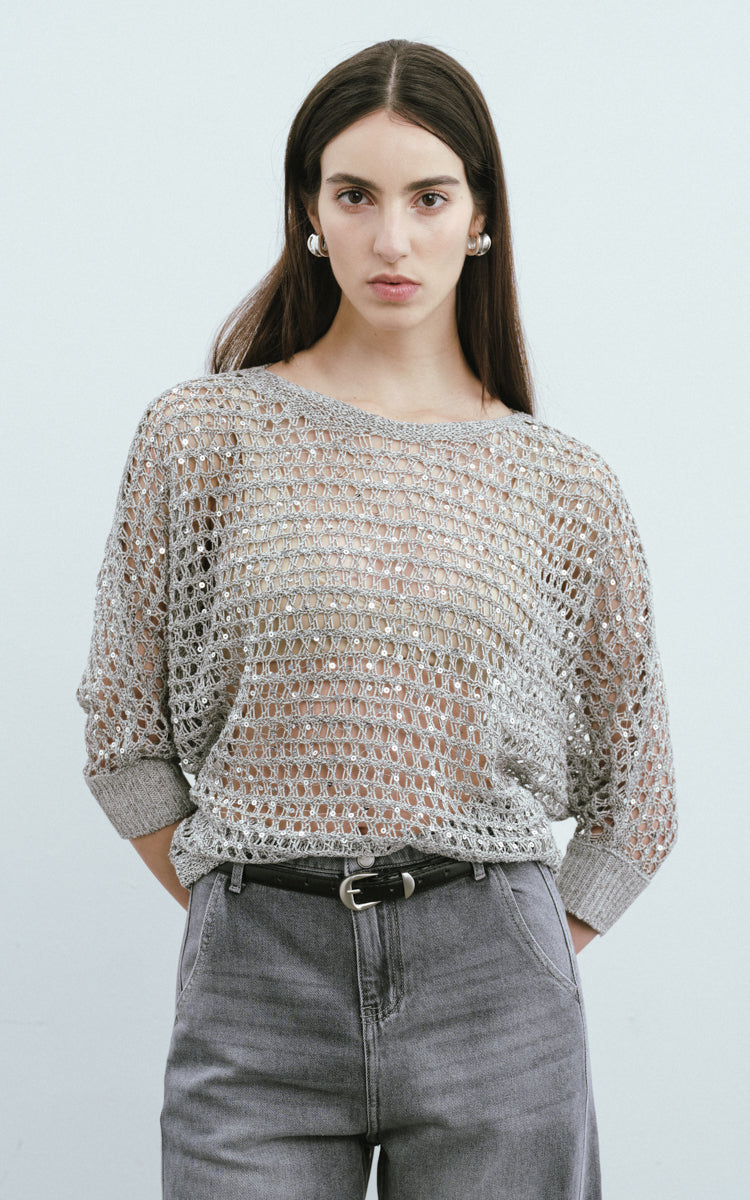 Sequined Mesh Casual Sweater