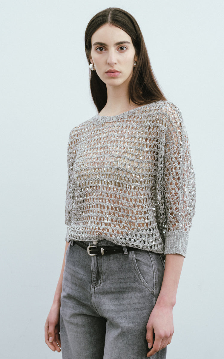 Sequined Mesh Casual Sweater