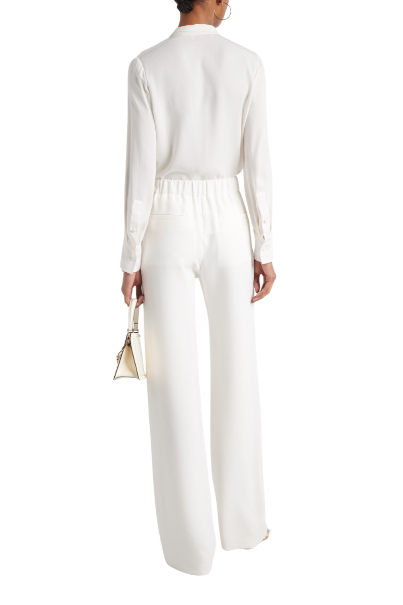 Valentino Elastic Waist Silk Wide-leg Pants In Ivory