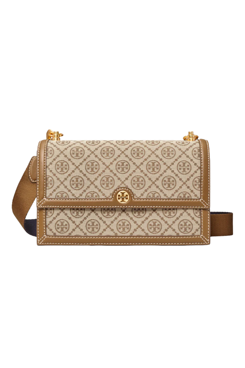 Tory Burch T Monogram Jacquard Shoulder Bag Hazelnut
